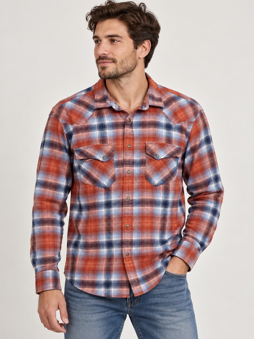 Pendleton Rust, Blue & White Plaid Button-Down Shirt